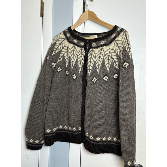 J. Jill Sweaters - J Jill Cardigan Sweater Medium Brown Wildwood Fair Isle Wool Blend Nordic XL